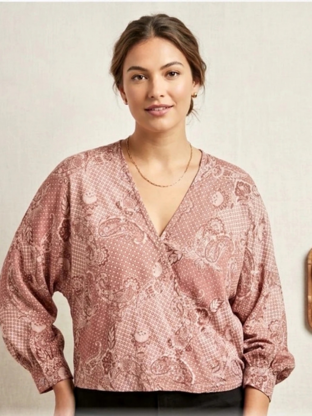 Paisley Wrap Blouse in Pink Like New Sz Xl